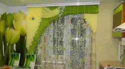 Серо зеленые шторы на кухню фото