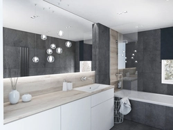 Дизайн ванной белый серый дерево