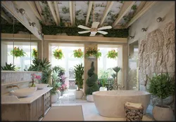 Интерьер с растениями в ванной