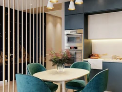 Kitchen interior with wooden slats