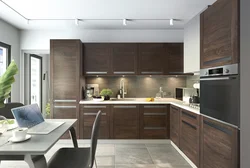 Gray brown kitchen in the interior photo