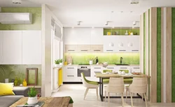 Зеленая Кухня Гостиная Фото