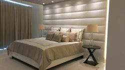 Soft wall panels in the bedroom interior