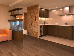 Combined flooring kitchen living room design