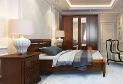 Brown classic furniture in the bedroom interior