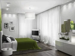 Дизайн угловой спальни гостиной с двумя окнами