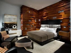 Bedroom design with wooden wall