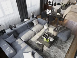 Графитовый диван в интерьере гостиной фото