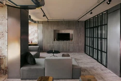 Дизайн гостиной под бетон