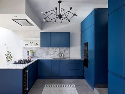 Дизайн кухни серый с синим