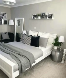 Дизайн спальни серо белая мебель