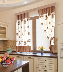 Дизайн штор на кухню в современном стиле двухцветные