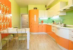 Orange wall in the kitchen interior