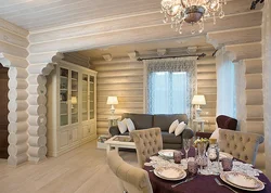 Интерьер гостиной деревянного дома фото