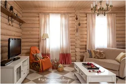 Интерьер гостиной деревянного дома фото