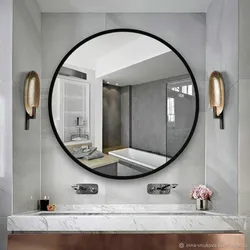 Спальня с круглым зеркалом дизайн