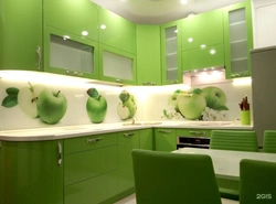 Дизайн кухни фото салатовая обои