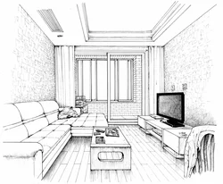 Рисунок интерьер комнаты гостиной