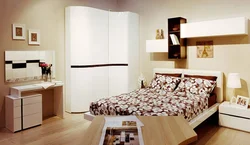 Дизайн интерьер спальни с угловым шкафом