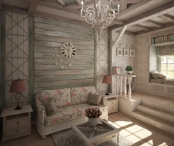 Гостиная деревянный дом в стиле прованс фото