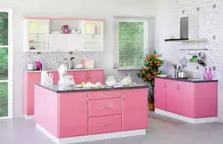 Дизайн маленькой розовой кухни фото