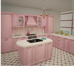 Дизайн маленькой розовой кухни фото