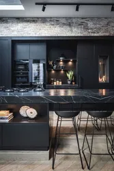 Интерьер кухни гостиной в черных тонах