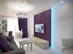 Фиолетовые стены в интерьере гостиной