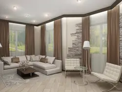 Дизайн гостиной с тремя окнами на одной стене