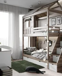 Спальня с двухъярусной кроватью интерьер