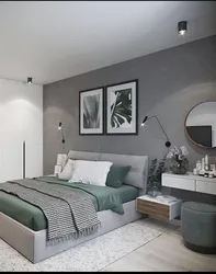 Дизайн спальни с светло серой кроватью