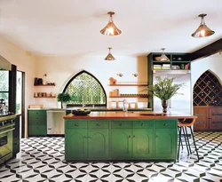 Дизайн кухни с зеленой плиткой