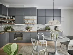 Дизайн черно серо кухни гостиной