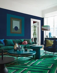Сине зеленый интерьер гостиной