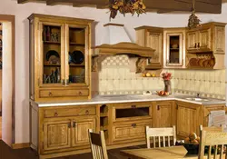 Kitchen made of oak wood photo