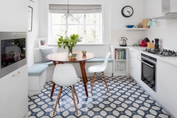 Interior of a small kitchen with a sofa