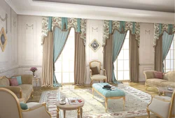 Дизайн штор для гостиной в классическом стиле