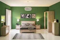 Combination of gray and green in the bedroom interior