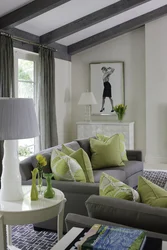 Дизайн гостиной зеленый с серым