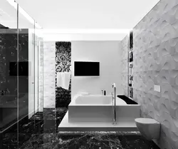 Black floor in the bathroom interior photo