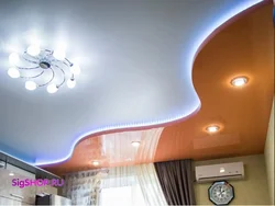 Фото двухуровневых потолков из гипсокартона на кухне с подсветкой