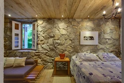 Дизайн спальни с камнем
