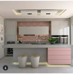 Серо розовая кухня фото