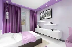 Bedroom design lilac wallpaper