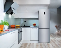 What does a refrigerator look like in a kitchen interior?