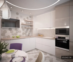 Corner kitchen design in light colors