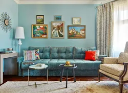 С какими цветами сочетается голубой в интерьере гостиной
