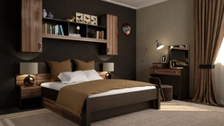 Интерьер спальни с мебелью темного цвета