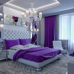 Lilac gray bedroom interior