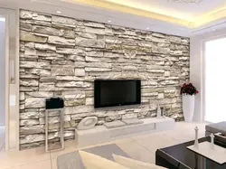 Дизайн гостиной с каменной стеной